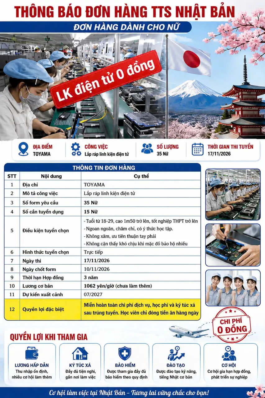 Tuyển Dụng 35 Nữ Lắp Ráp Kinh Kiện Điện Tử